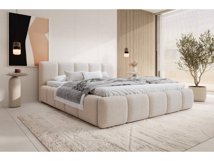 Compleo Polsterbett mit niedriges Kopfteil, Design Bett Abgerundet mit dicker Polsterung