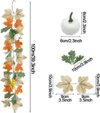 Inspire Picks Artificial Maple Leaf Garland Autumn Vine Decor For Thanksgiving & Halloween 1m Style L