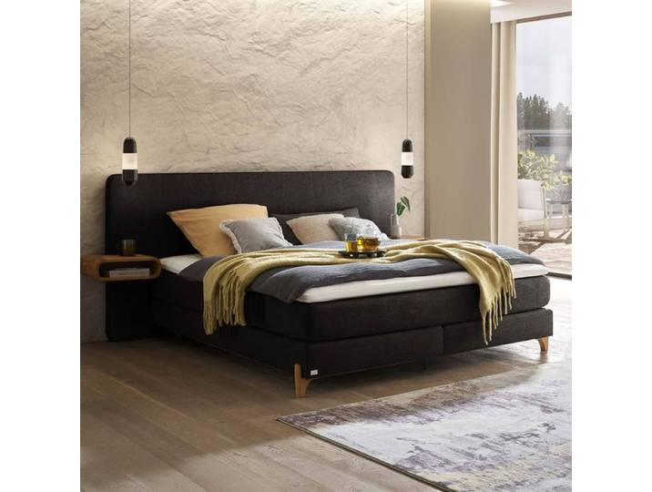 Boxspringbett Marein Webstoff 180x200cm TTF-Box Härtegrad: H2 Dunkelgrau modern, Mit abnehmbarem Bezug