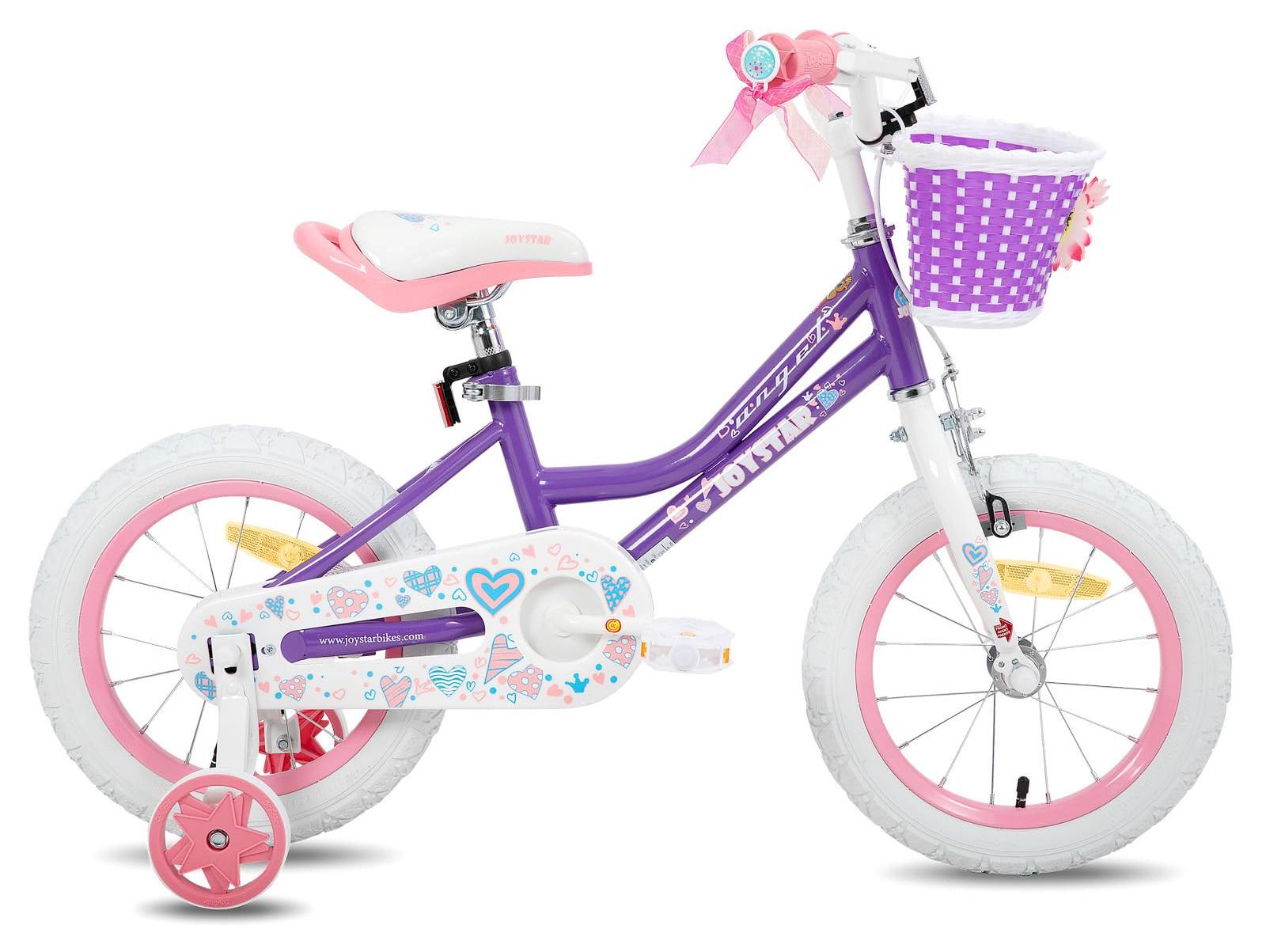 16-Zoll-Kinderfahrrad für Mädchen, lila, mit Stützrädern und Korb