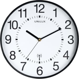 Unilux Wanduhr Maxi Wave, Kunststoff, analog, Funkuhr, Ø 37,5 cm, schwarz
