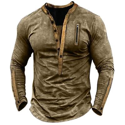 Herren T Shirt Feste Farbe Henley Normal Outdoor Heim Langarm Vintage-Stil Bekleidung Traditionell / Vintage