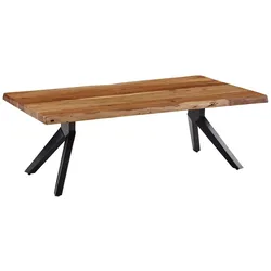 KADIMA DESIGN Couchtisch 115x37x64 cm Akazie Massivholz / Metall Baumkante, Design Sofatisch Eckig, Stubentisch Industrial Braun, Wohnzimmertisch Holz