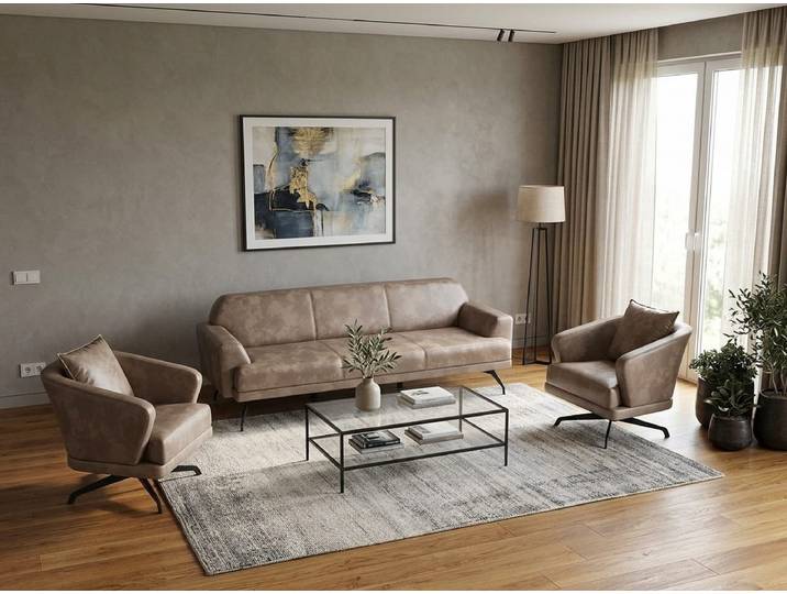 Xlmoebel Polstergarnitur Couchgarnitur modern elegant Minimalismus Leder Beige Drehfunktion, (Couchgarnitur, 2-tlg., 2-tlg), Drehfunktion, abnehmbares Sitzkissen
