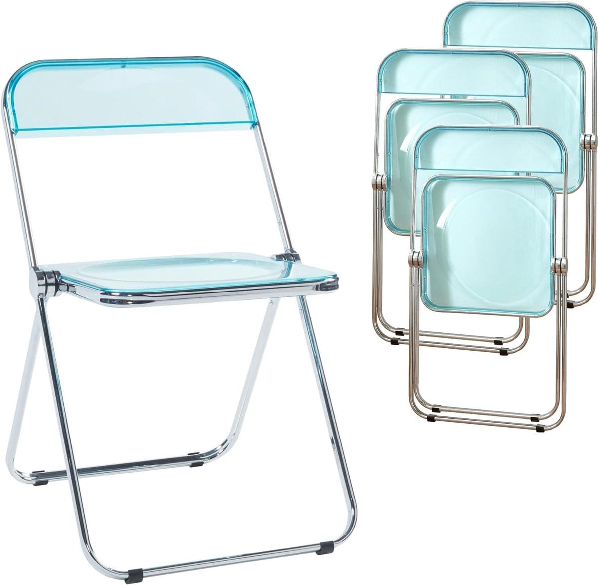 Set van 4 lichtblauwe transparante inklapbare klapstoelen