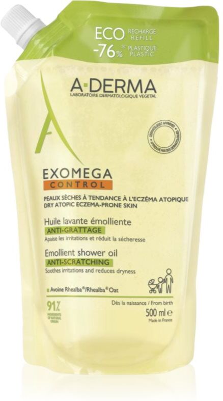 A-Derma Exomega Control Emollient Shower Oil Geschmeidig machendes Duschöl Ersatzfüllung 500 ml