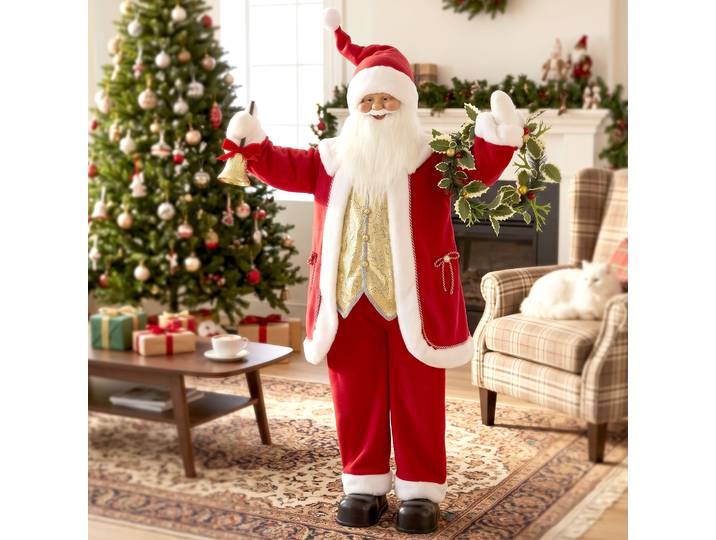 HOMCOM Père Noël Animé 150cm Chantant avec Clochette Couronne