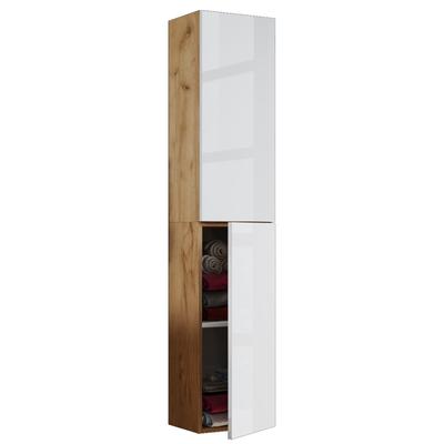 Hochschrank VCM "Holz Badmöbel Bad Hochschrank Badschrank Lendas", weiß (honig, eiche, weiß), B:33cm T:22cm, Obermaterial: 100% Holz Wood., Schränke, Bad-Hochschrank
