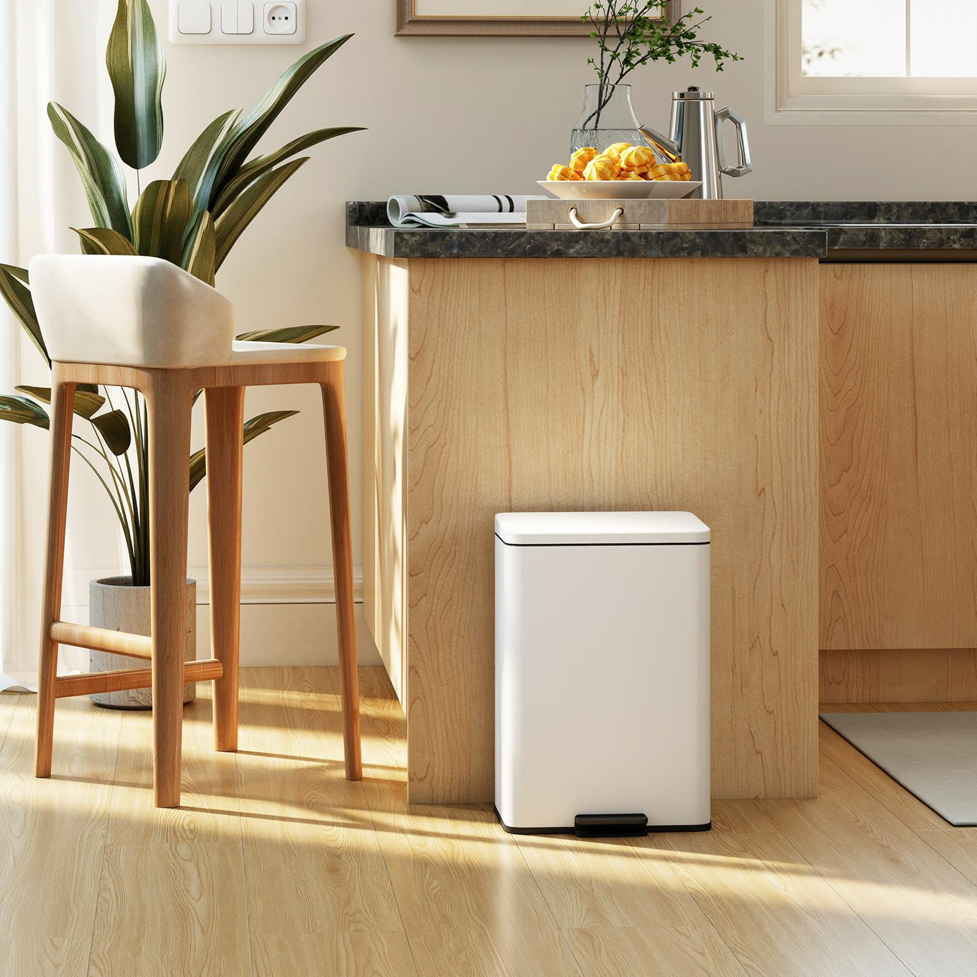 Homcom Pattumiera da cucina 20 L con pedale e chiusura ammortizzata, crema   Aosom Italy