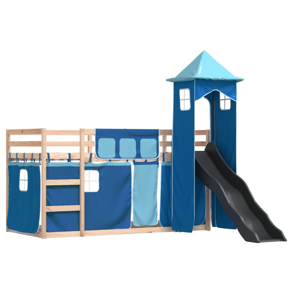 Maison Exclusive - Etagenbett mit Rutsche und Gardinen Blau 80x200 cm