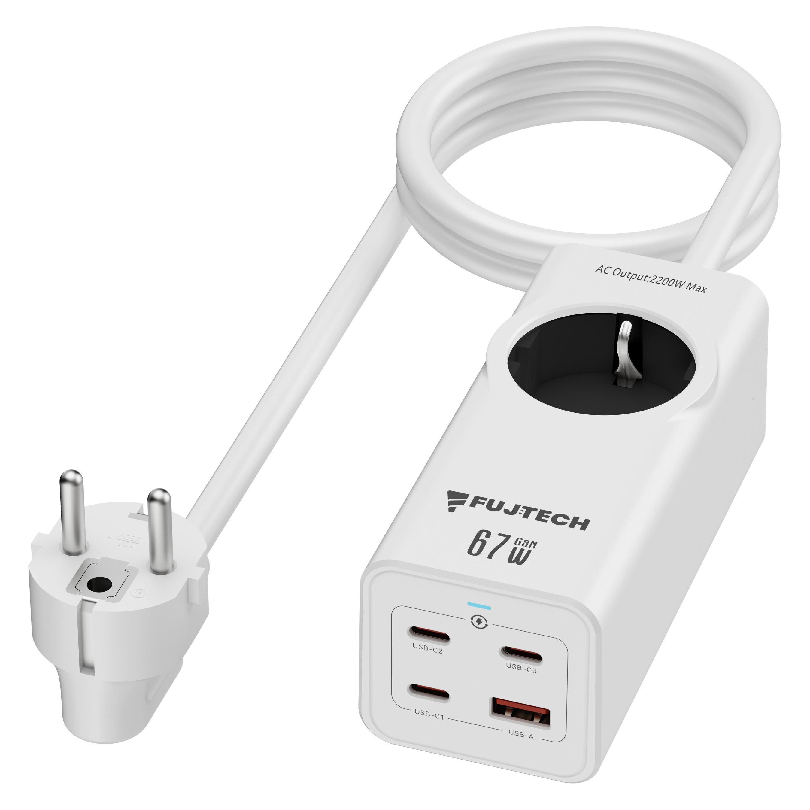 Fuj Tek 67W GaN Power strip with 4 USB ports, 2m, white (67 W, 4 Ports) (61748133)