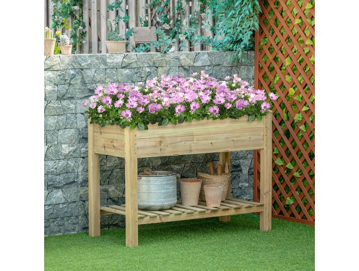 Outsunny Jardinière Surélevée Bois avec Rangement Vert 113x56x84 cm