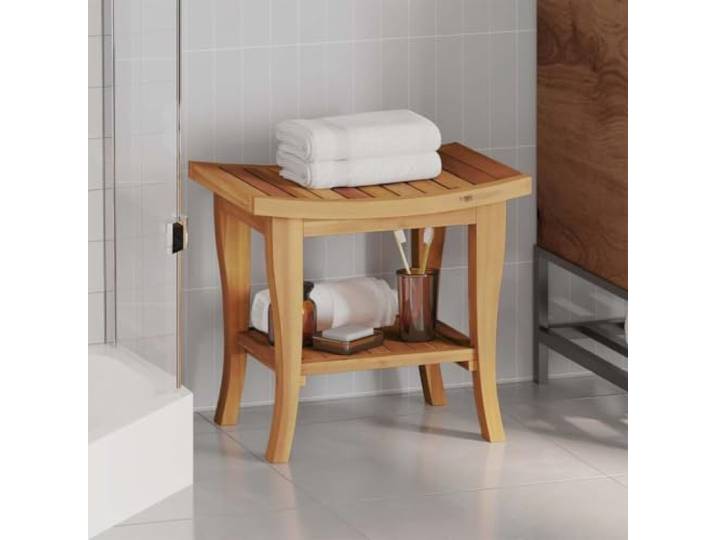 KGTKGTYER Beistelltisch-Massivholz-Teak-50x35x45 cm-Badmöbel-Braun Stabiles Naturmaterial, Feuchtigkeitsbeständig, Pflegeleichte Oberfläche