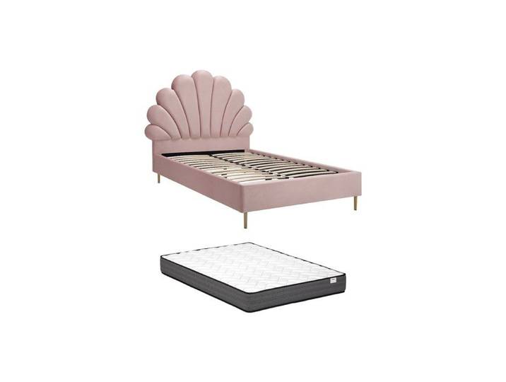 Lit coquillage 120 x 190 cm - Velours - Rose + Matelas - LIVAYA