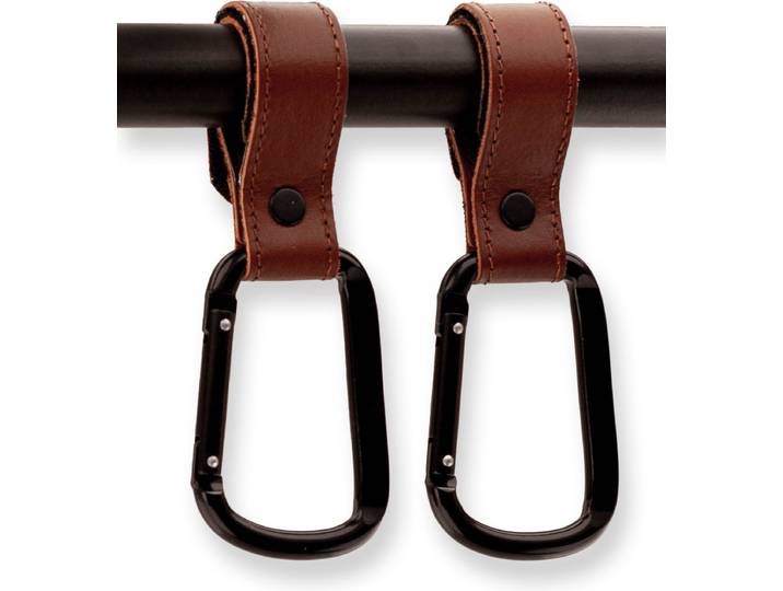 Brute Strength – Multifunctionele klittenband haak - Cognac - 2 stuks - Tassenhaak - Stroller straps – Buggy haak - Tassenhanger - Kinderwagen Tashaak – Buggy accessoires - Karabijnhaak - Golf handdoek haak - Musketonhaak