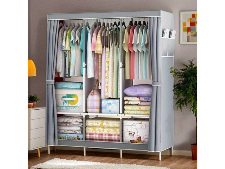 Armoire en tissu simple, placard de chambre en métal et plastique, cadre en acier robuste, organisateur de rangement multicouche pour dortoir et usage domestique