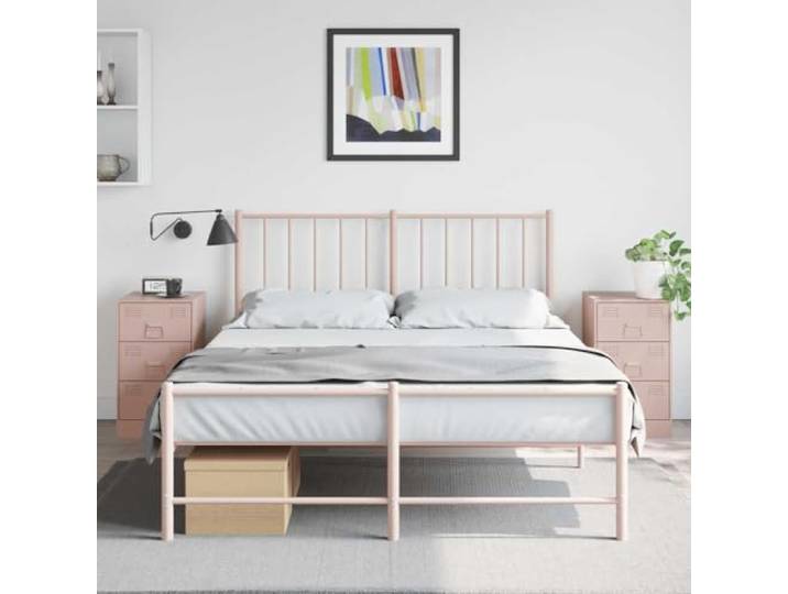 HEFZGDB Nachttische 2 Stück Rosa 34,5x39x62 cm Stahl mit Griffen und Stauraum, Stabile Nachttische aus kaltgewalztem Stahl für Wohnzimmer und Schlafzimmer, Pflegeleichtes Möbelstück