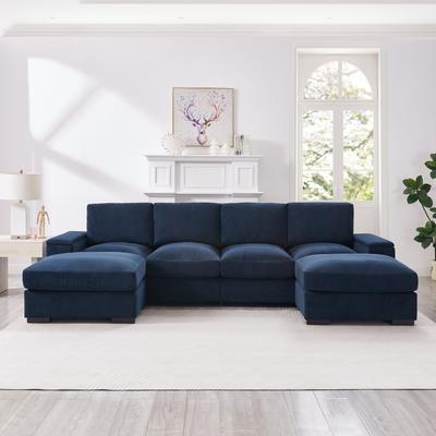 GREATPLANINC U-Shaped Sectional Sofa with Movable Ottomans, Comfy Corduroy Deep Seat Sofa, Large 4 Seat Sofa with Storage Armrests
