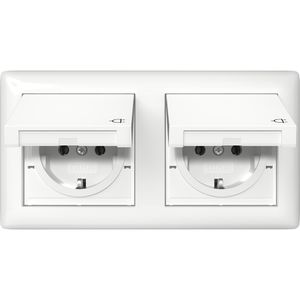 Gira Steckdose Standard 55 415803, Set, IP44, Unterputz, 2-fach, mit Deckel, Feuchtraum, reinweiß glänzend