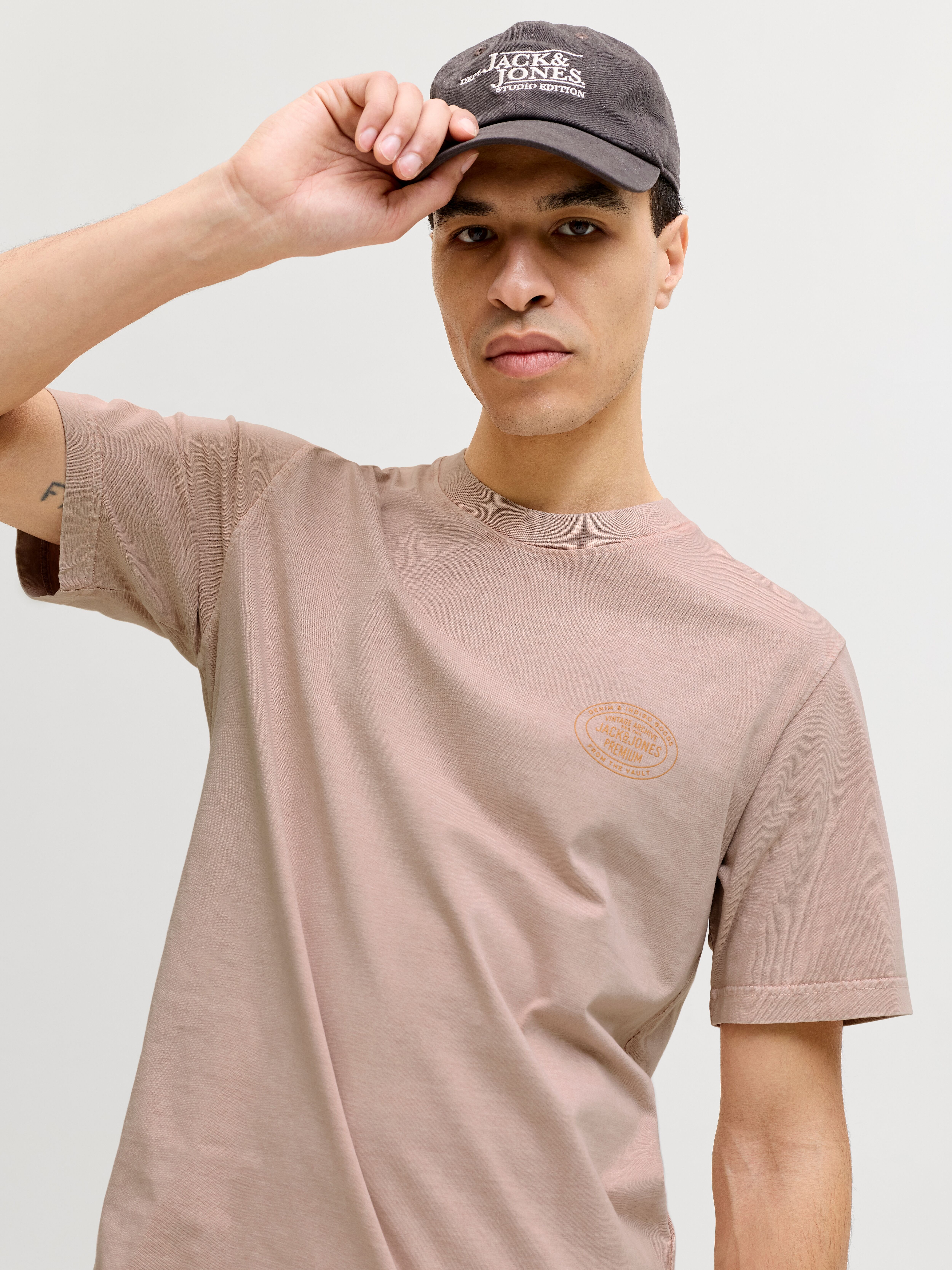 T-Shirt JACK & JONES "JPRBLUFELIX SS TEE", Herren, Gr. L, beige (misty rose), Jersey, Obermaterial: 100% Baumwolle, unifarben, regular fit normal, Rundhals, angesetztes Bündchen, Shirts T-Shirt, mit Logo Print misty rose L