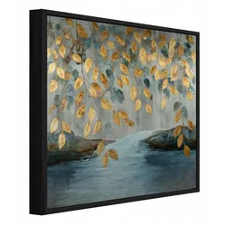 BILDER mit Rahmen Blätter Hängend Golden 30x30 cm