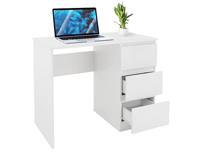 ML-Design Schreibtisch mit 3 Schubladen, 90x76x50 cm, Weiß matt, viel Stauraum, modern, Arbeitstisch Bürotisch Computertisch Büromöbel Kinderschreibtisch Laptoptisch PC Tisch, für Heim und Büro
