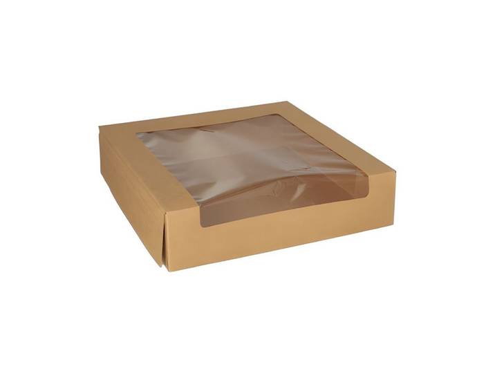 PAPSTAR Einweggeschirr-Set 100x Tortenkartons Deckel eckig 5,5 x 23 x 23cm mit Sichtfenster PLA, Pappe, PLA-beschichtet / PLA
