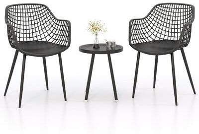 Costway 3 Piece Patio Chair Set with PP Seat and Tabletop for Porch-Black