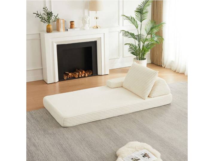 Canapé Modulaire Dossier Triangulaire Accoudoirs Mobiles - TCQPZ - en Velours Côtelé Beige 211 5 × 106 5 × 48 cm