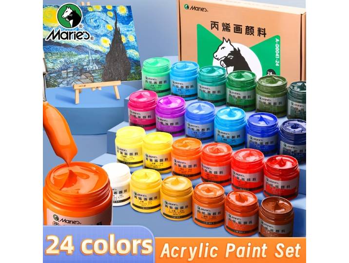Ensemble de peinture acrylique Marie's 24 couleurs 50 ml/1,69 oz pour pierres, bois, bricolage, verre, peinture, toile, dessin pour étudiants, artistes, adultes