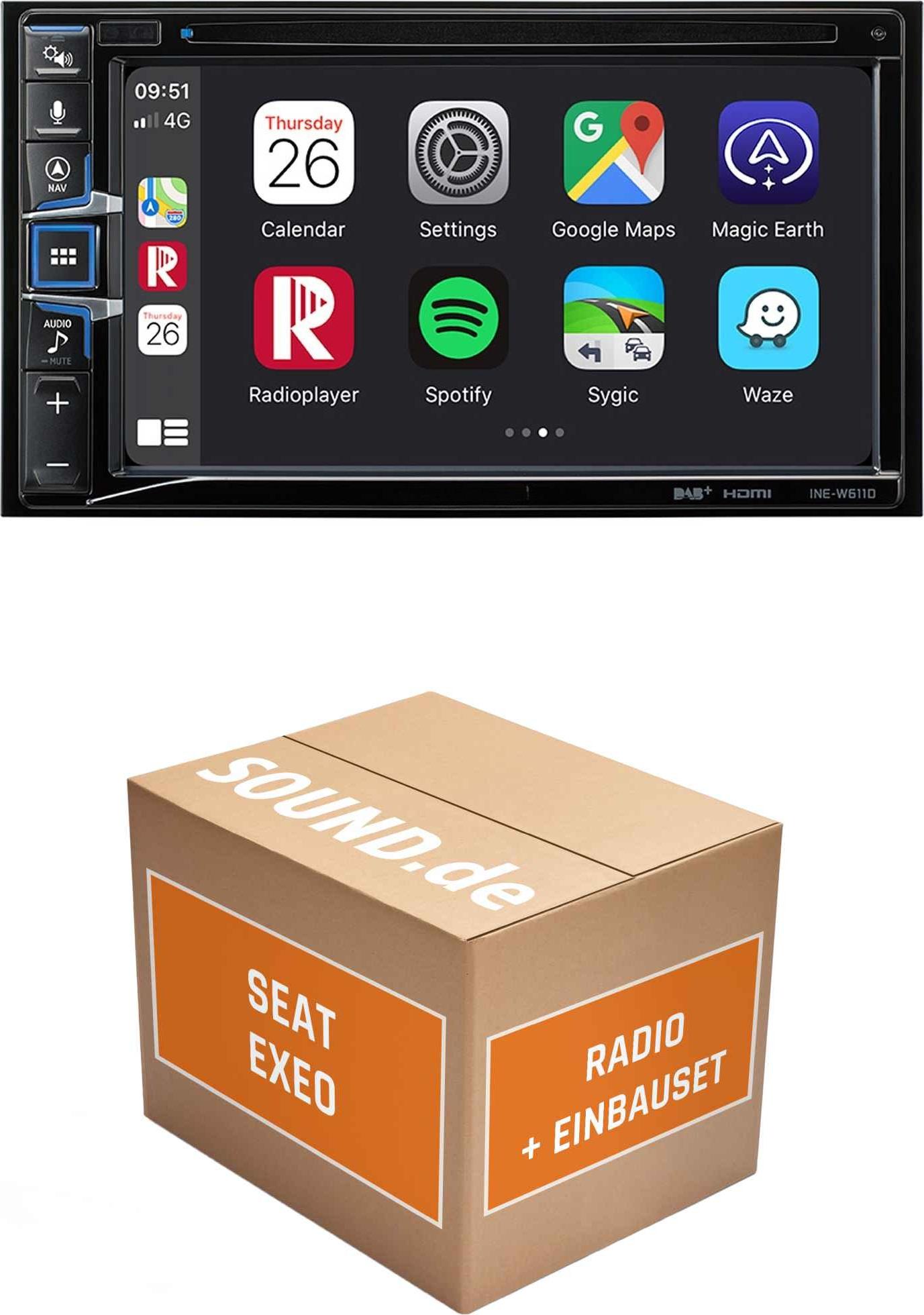 Autoradio Einbaupaket Alpine INE-W611D passend für Seat Exeo 3R + 1 DIN Geräte Anthrazit | Navigationssystem CD-/DVD-Laufwerk