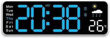 Uplift Picks USB Powered Large Digital Wall Clock With Temperature Date And Week Display white blue