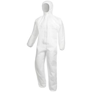 NITRAS Schutzanzug Polysafe Basic II, weiß, Größe XL, mit Kapuze, Einweg-Overall, PSA-Kategorie 3 Typ 5/6
