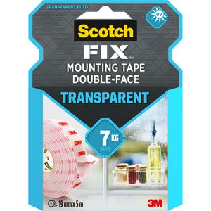 Scotch Montageband Fix Transparent, 5m x 19mm, stark, doppelseitig, transparent, unsichtbar
