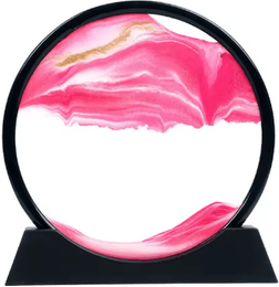 Inspire Picks 3D Moving Sand Art Frame Round Hourglass Sandscape Desktop Decor For Home & Office pink