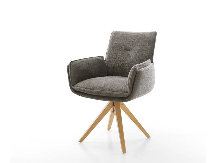 Drehstuhl Nela-Flex Bouclé Soft Schlamm Holzgestell kantig Natur 360° drehbar, Esszimmerstühle