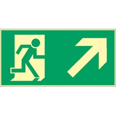 Schild Rettungsweg rechts aufwärts, Alu, langnachleuchtend, 160-mcd, 297x148 mm