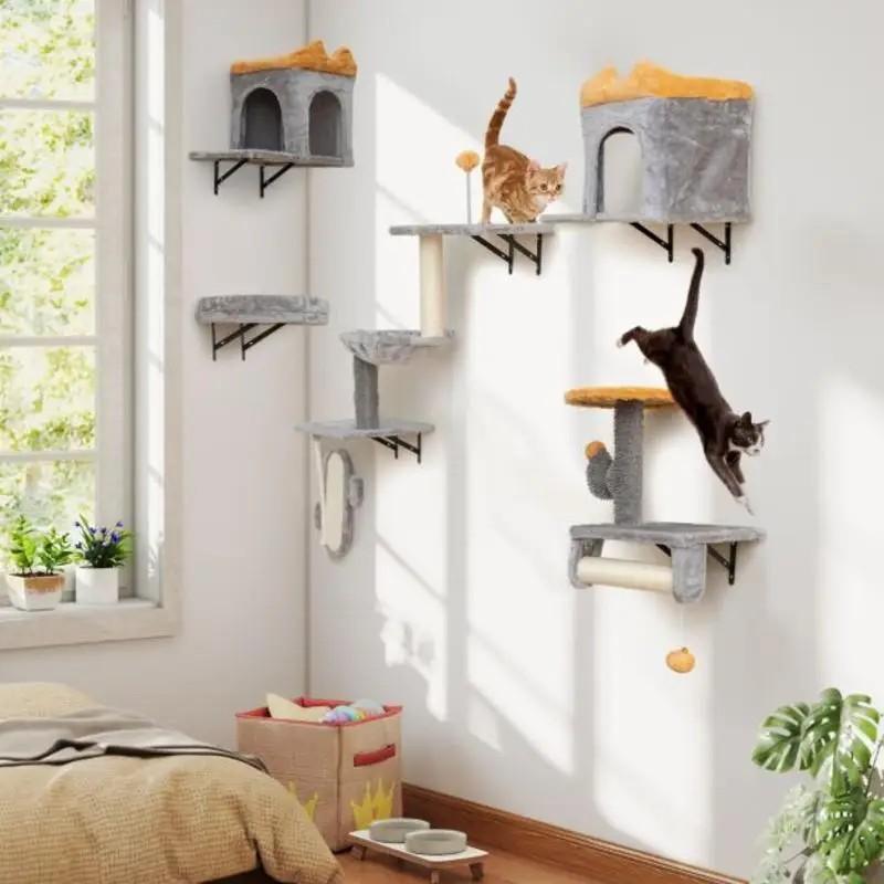 Wandmontierte Katzenturmset mit Häuschen