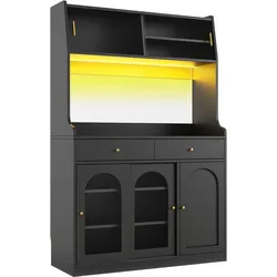 BUFFETSCHRANK schwarz mit glastüren 180 cm hoch mit app-led & 2 schubladen
