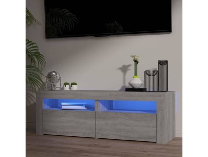 Meuble TV - ALOMEJOR - Sonoma gris - 120x35x40 cm - Éclairage LED - Design moderne