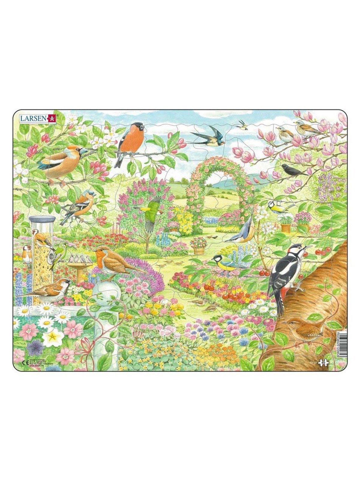 Larsen Puzzles Puzzle Vögel und Blumen im Garten - 60 Teile, 2D Puzzles