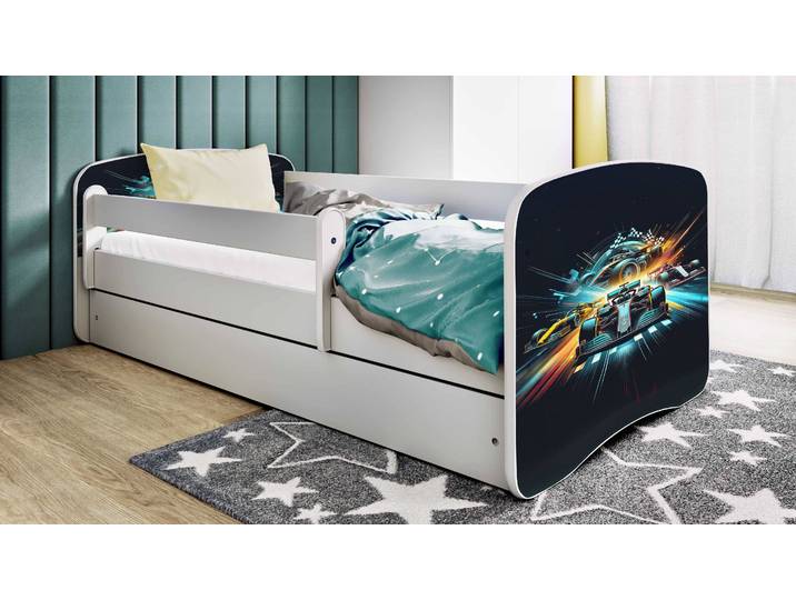 Einzelbett Buyo - Rennwagen 80 x 160cm mit Lattenrost Weiß/Weiß
