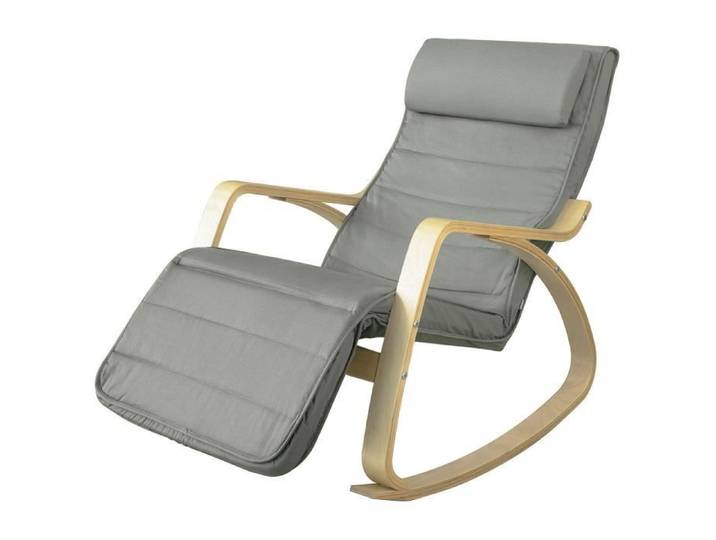 SoBuy® FST16-DG Fauteuil à Bascule avec Repose-Pied Réglable Design Rocking Chair Fauteuil Relax Bouleau Flexible (Gris)