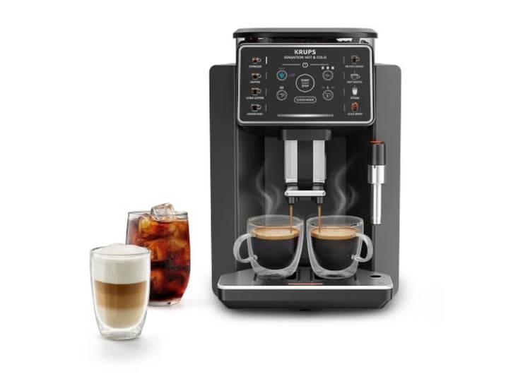 KRUPS Sensation Hot & Cold Kaffeevollautomat, 12 Rezepte, intuitive Bedienung, vollständige Individualisierung, Dampfdüse, Cold-Brew-Aroma-Technologie, automatische Reinigung, Dunkelgrau, EA913HE0