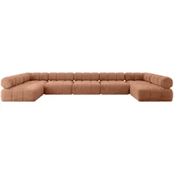 WOHNLANDSCHAFT modulares Sofa Garvo-U3 - 475x190x70 cm Apricot Velours