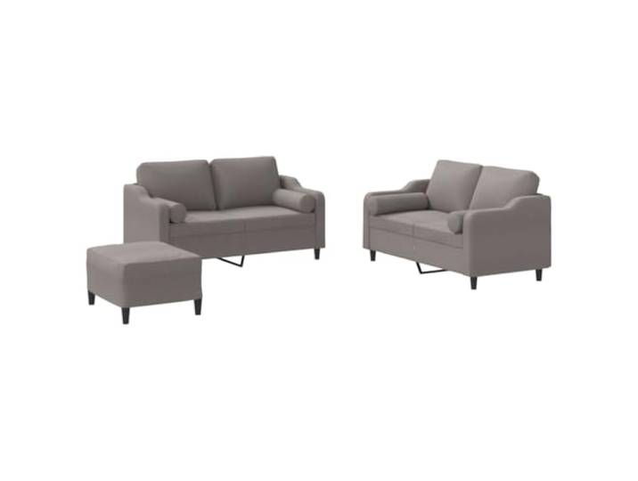 KUTYWEXFM 3-TLG Sofagarnitur mit Kissen und Hocker Taupe Stoff Couch Bequeme Polstergarnitur in Taupe fürs Wohnzimmer mit Polsterhocker und vier Kissen für entspannte Stunden.