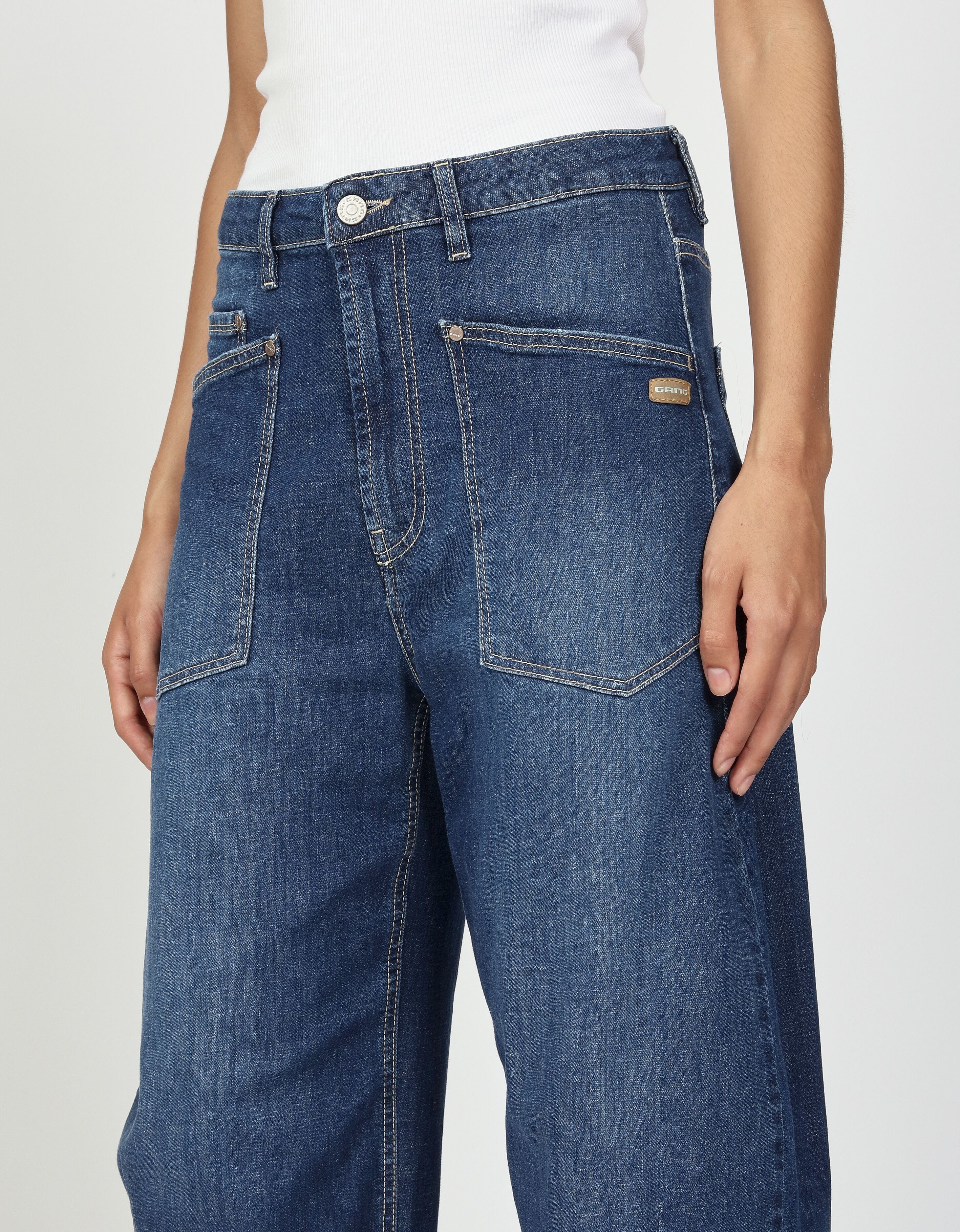 Relax-fit-Jeans GANG "94ODINA", Damen, Gr. 32, N-Gr, blau (midsummer wash), Denim/Jeans, Obermaterial: 98% Baumwolle, 2% Elasthan, weit knöchellang, Jeans Relax-fit-Jeans, O-Shape mit aufgesetzten Taschen midsummer wash 32, N-Gr