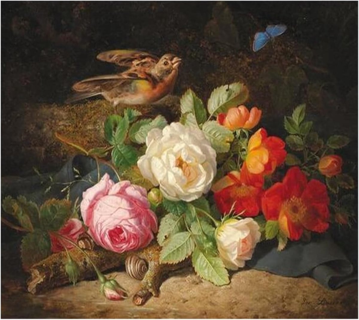 Canvas Schilderij met Bloem Illustratie - Wit - 30 x 45 cm
