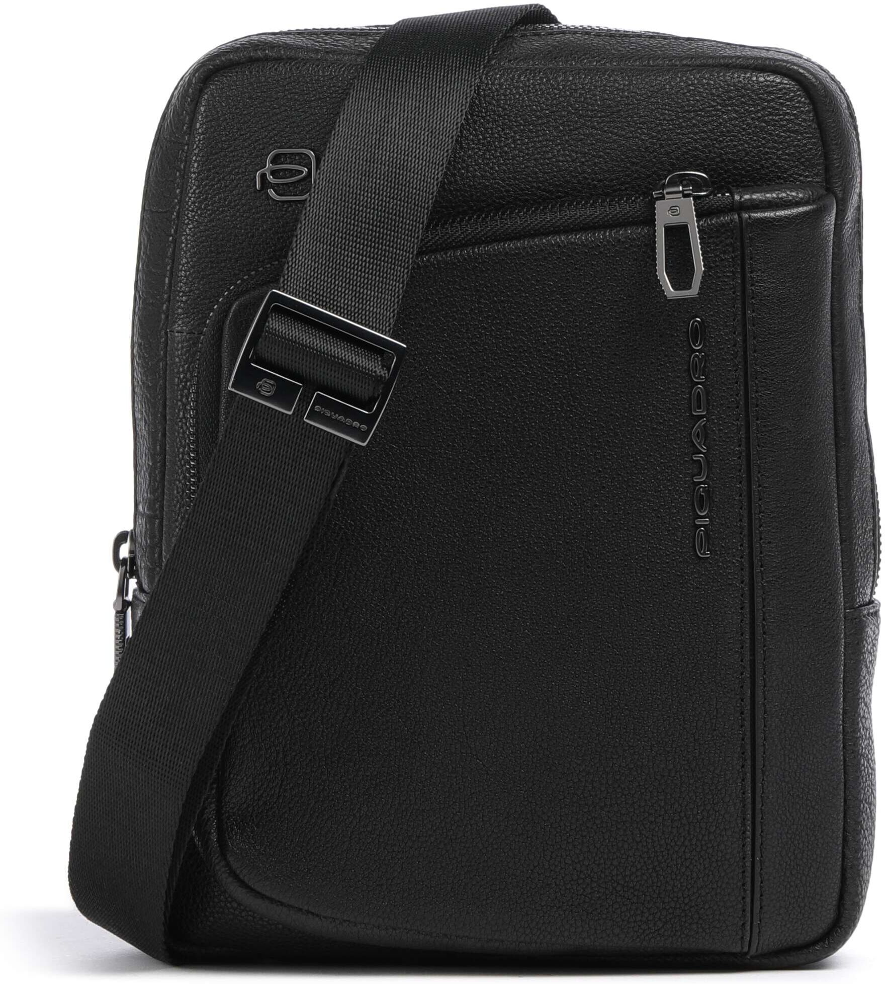 Piquadro S134 Umhängetasche aus Leder, schwarz