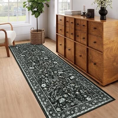 Garvee Washable Vibrant Leaf Floral Area Rug